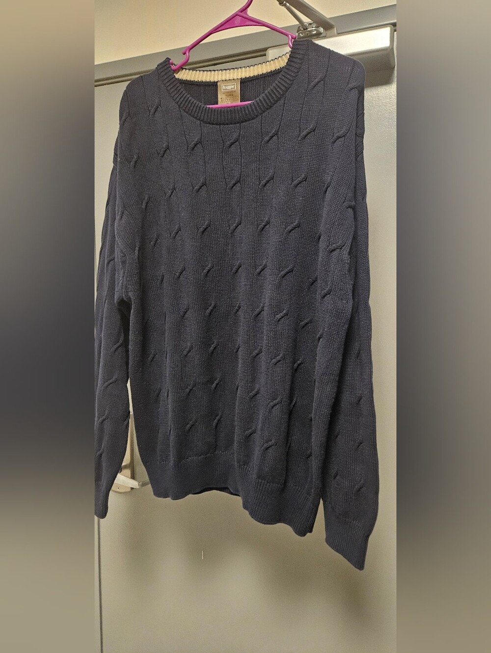 Haggar Men's Cable Crewneck Sweater - Dark Navy. Preppy, Office, Cozy Fall